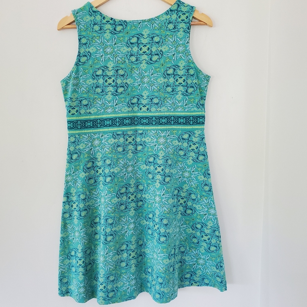 LIFE IS GOOD 10 Turquoise Green V-Neck Sleeveless Active Dress Boho Floral Comfy - Picture 10 of 12